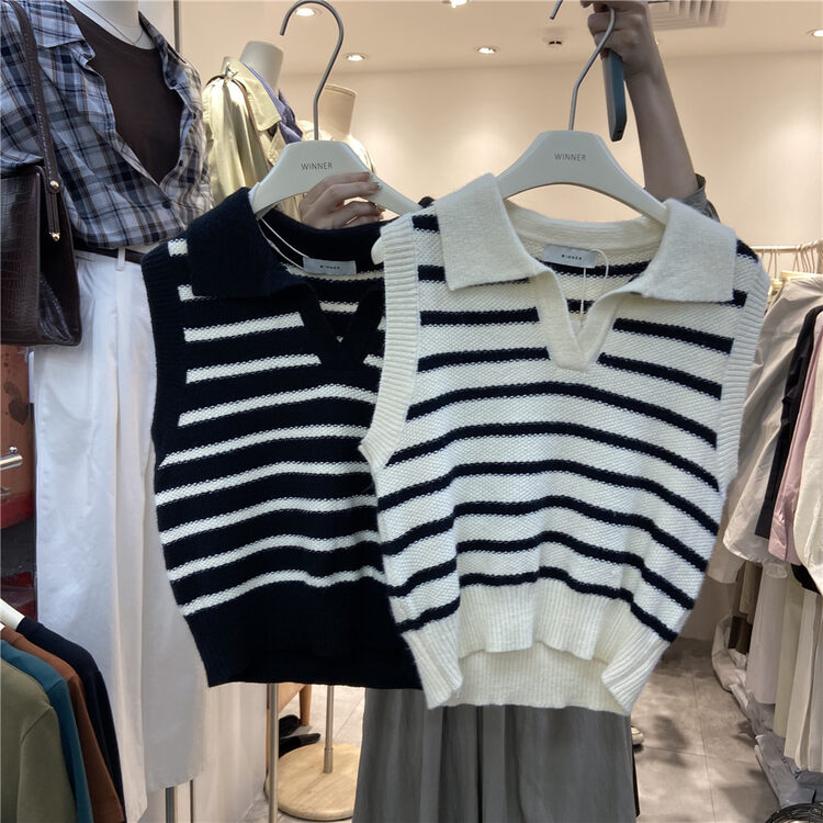 New in early autumn! [WINNER] Striped loose and thin vest (only vest) YS1-8865# L