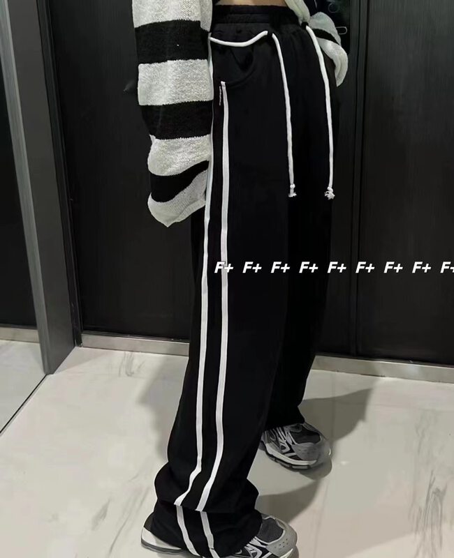 Autumn is new! [F] Sports style contrast color edge loose casual pants (with waist rope) 1611# HBX