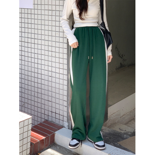 Real shot showing thin high waist elastic pants straight tube drooping smiley face mopping casual pants 2022 early autumn new sports pants