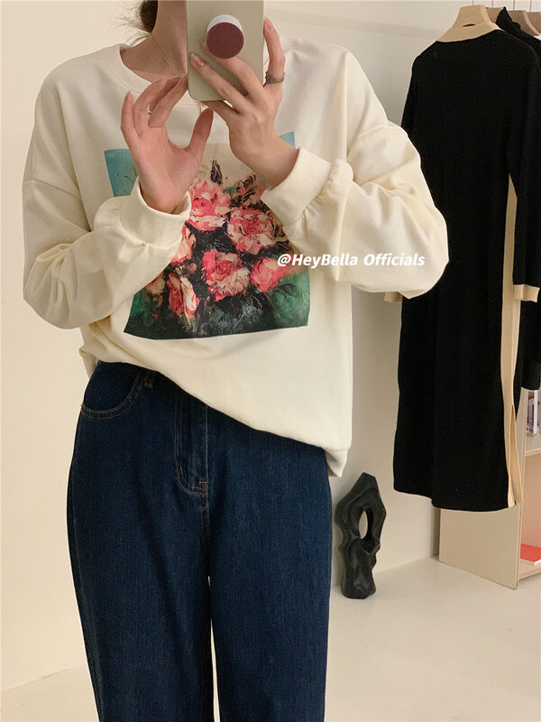 New in early autumn!【HEY BELLA】Loose Print Versatile Sweater A3056# LL
