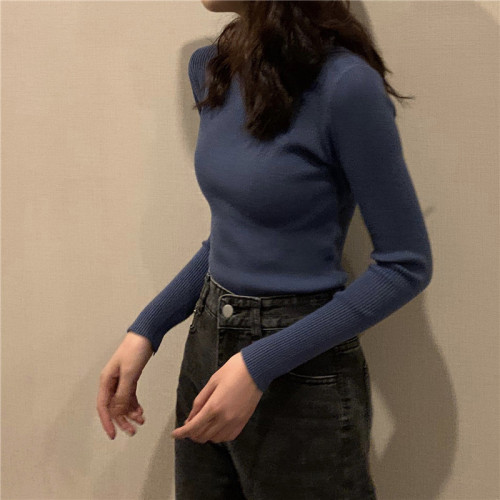 Real Price New Half Turtleneck Long Sleeve Slim Simple Pullover Knit Sweater Women 12 Colors