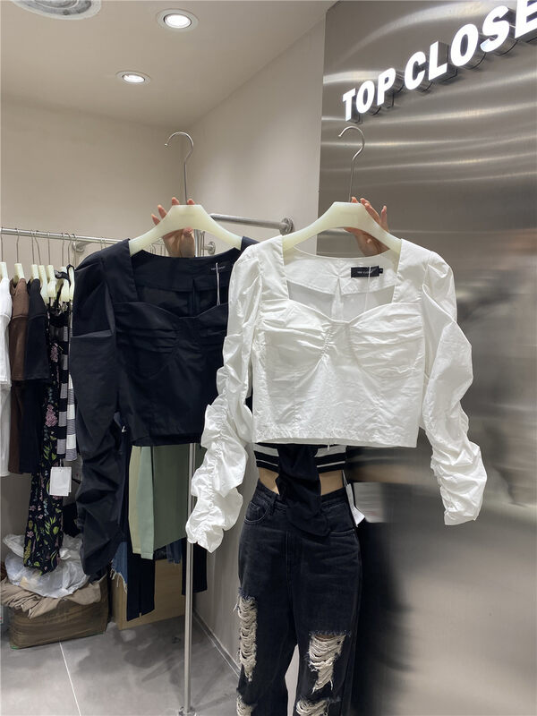 New in early autumn! [TOP CLOSET] Korean style square collar pleated design shirt 9810# OZQ