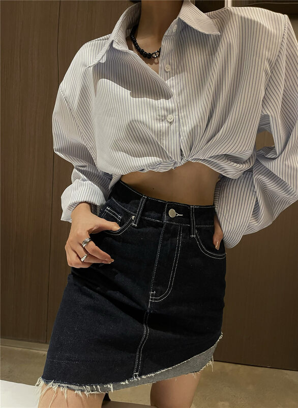 New in early autumn! [TOP CLOSET] Beveled denim skirt 30981# OZQ