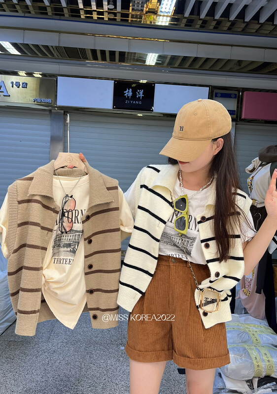 New in autumn! [MISS KOREA] Korean version of the lapel striped vest (single vest) 9035# HBX