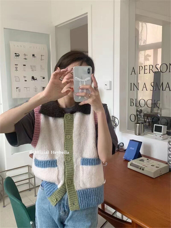 New in early autumn!【HEY BELLA】Casual Breasted Colorblock Knit Cardigan 9130# LL