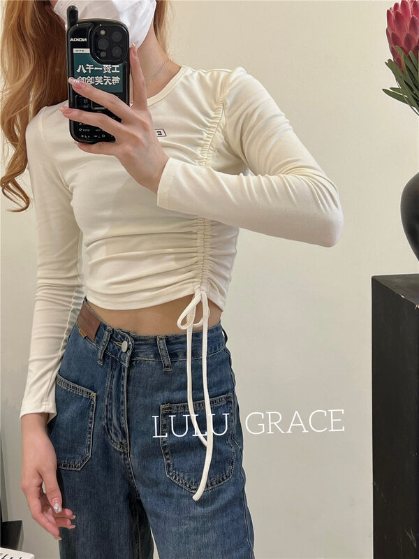 New in autumn! [LULU GRACE] round neck hot girl short casual long-sleeved T-shirt 9161# ZJY