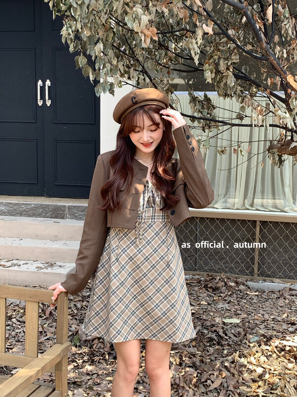New in early autumn!【AS】Sleeveless Plaid Pullover Dress 9046# HJY