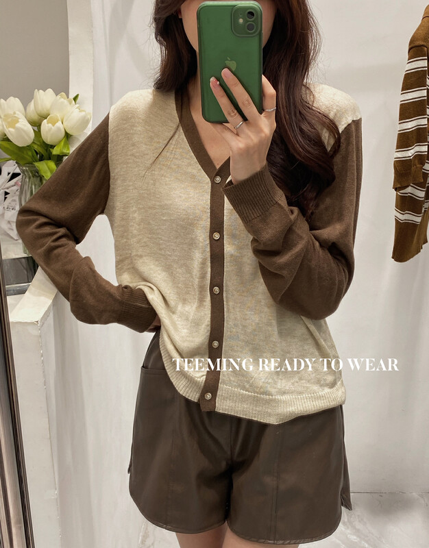 New in early autumn!【TEEM ING】Design contrast color sweater knitted cardigan 22T550# HJY