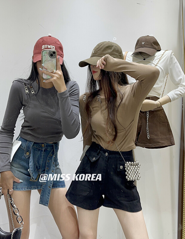 New in early autumn! [MISS KOREA] Niche design fake two-piece round neck all-match long-sleeved T-shirt 9177# HBX