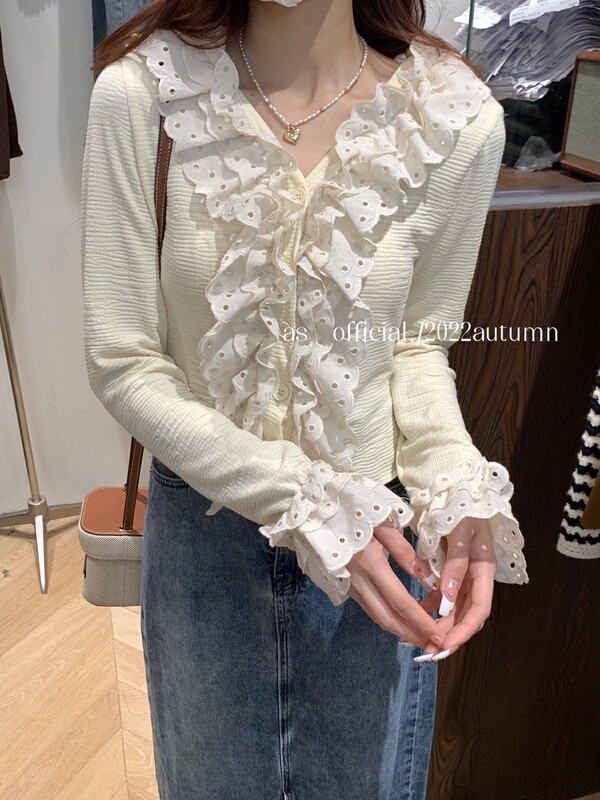 Autumn is new! [AS] Textured lace stitching shirt 2336# HJY