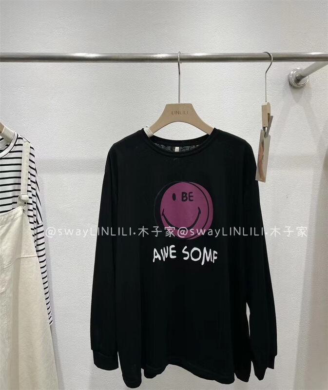 New in early autumn! [Muzijia] round neck loose smiley printed long-sleeved T-shirt 88010# LSW