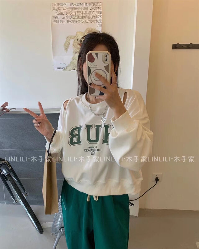 New in early autumn! [Muzijia] Korean version of the letter off-shoulder sweater 88057# LSW