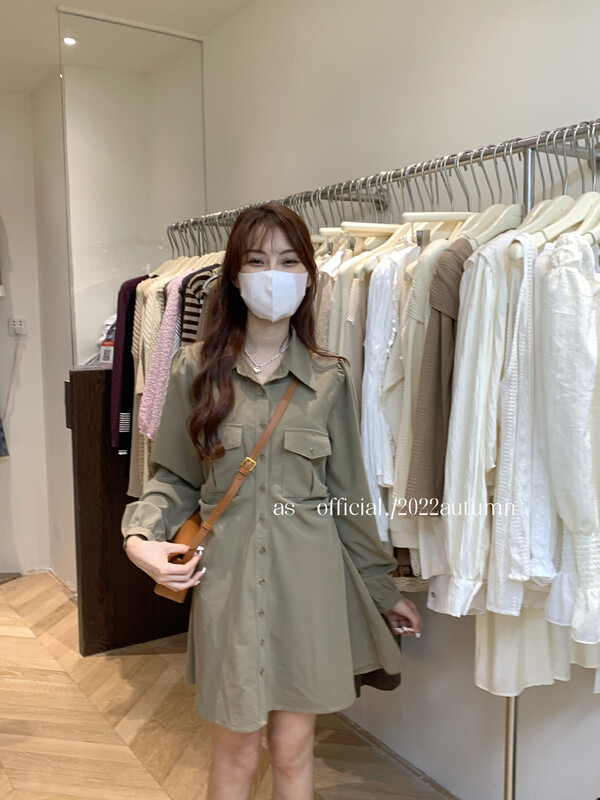 Autumn is new! [AS] Design pleated work shirt dress 9057# HJY