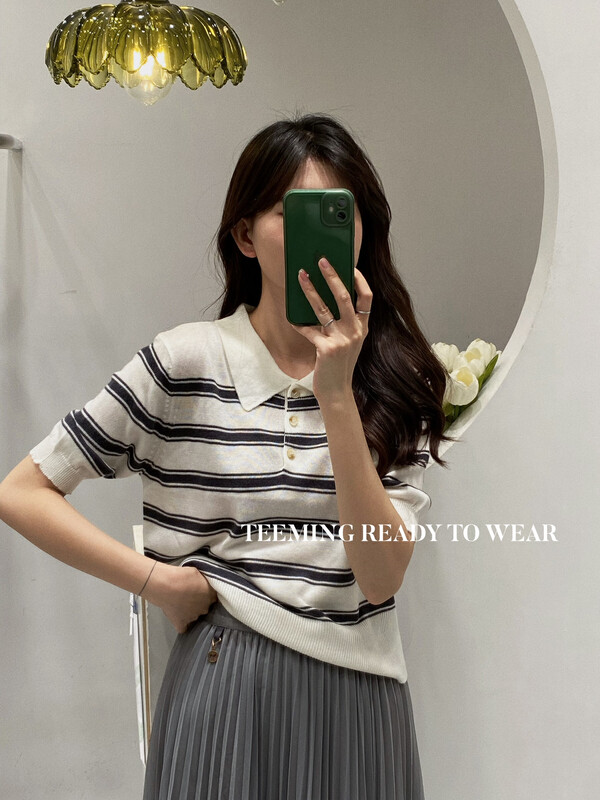 New in early autumn! [TEEM ING] striped loose all-match warm sweater 22T552# HJY