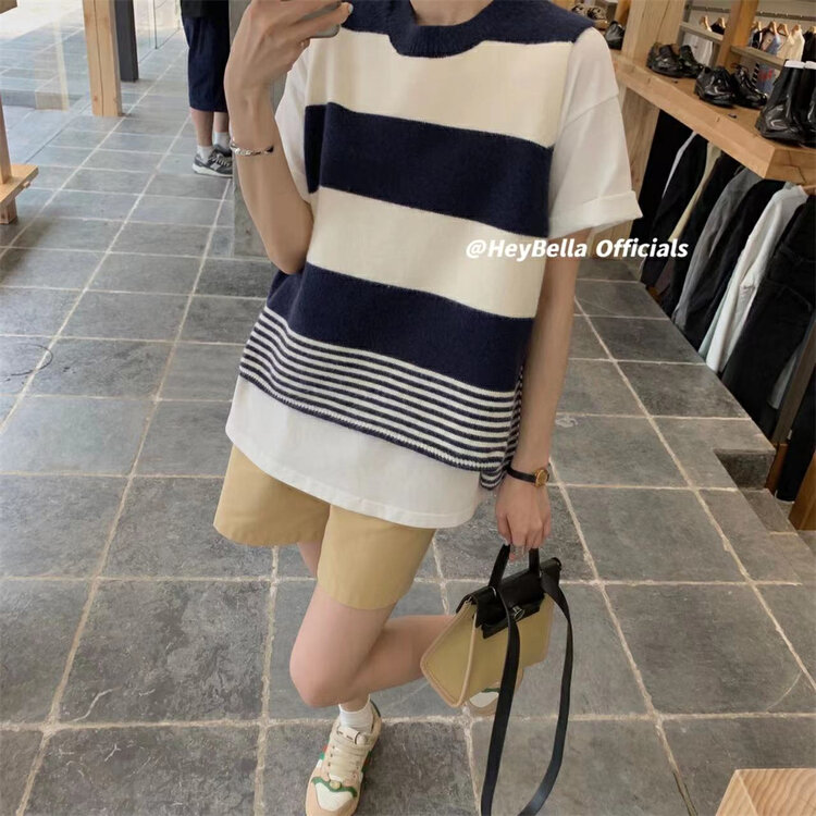 New in early autumn! [HEY BELLA] Korean version of the wild striped sleeveless vest knitted sweater YS1-5305# LL