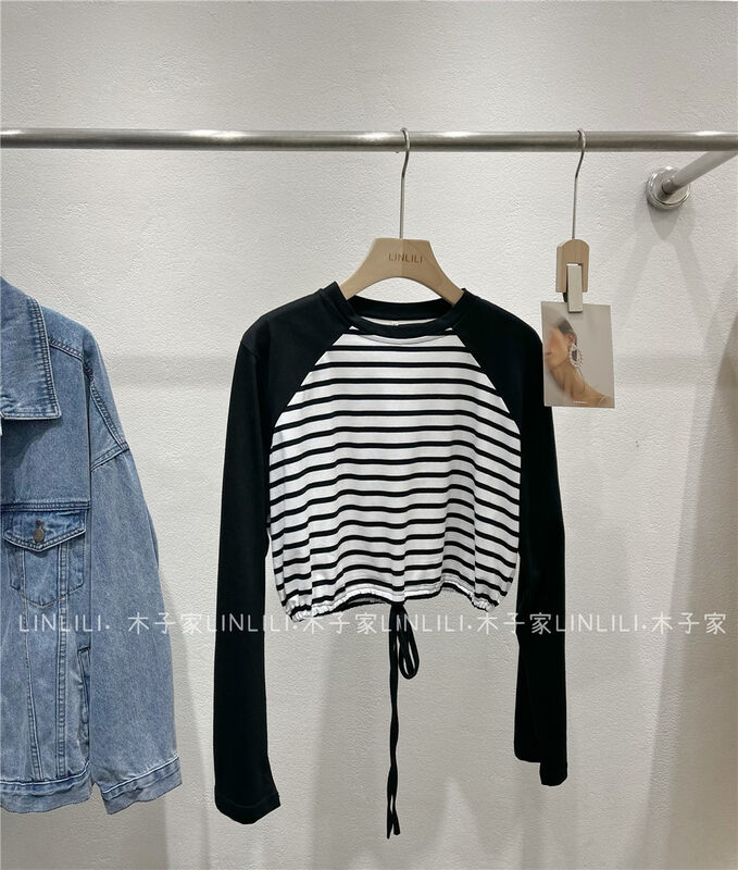 New in early autumn! [Muzijia] Color-blocked striped all-match long-sleeved T-shirt 88022# LSW