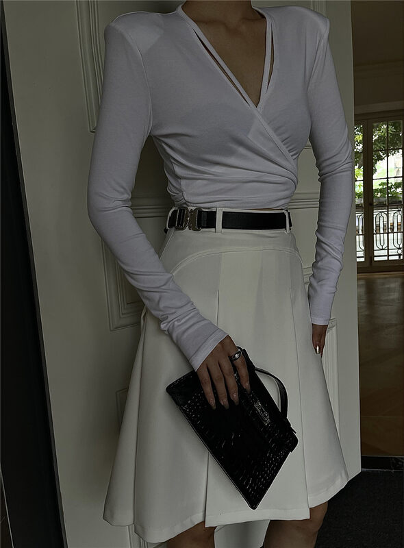 New in autumn!【TOP CLOSET】Casual all-match solid color slimming skirt (with belt) 78008# OZQ