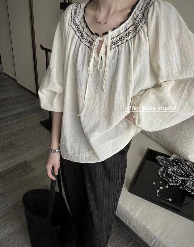 【HEY BELLA】Round Neck Pullover Colorblock Comfortable Shirt YS1-3086# LL