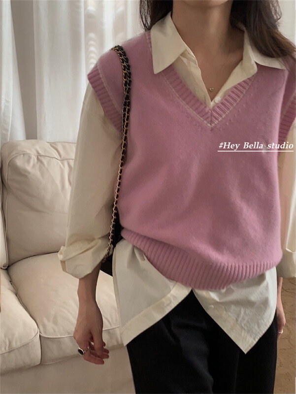 New in early autumn! [HEY BELLA] V-neck pullover comfortable and versatile sleeveless vest B9150# L
