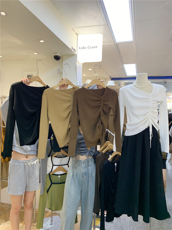 Autumn is new!【LULU GRACE】V-neck drawstring hot girl bottoming sweater 16816# ZJY