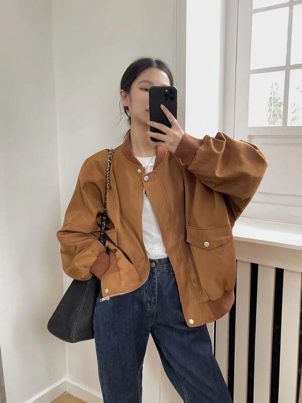 New in autumn!【MOCHA】Loose zipper letter short coat 1910# OZQ