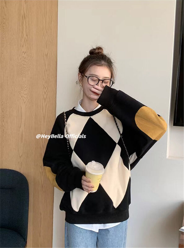 New in early autumn!【HEY BELLA】Fashion rhombus loose all-match sweater 1819# LL