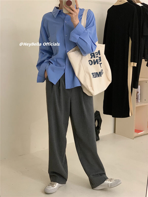 New in early autumn!【HEY BELLA】Casual loose breasted solid color shirt 22020A# LL