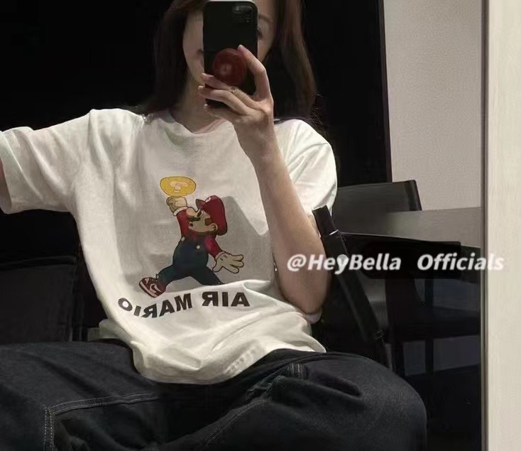 New in autumn! [HEY BELLA] round neck printed casual short-sleeved T-shirt 5355# L