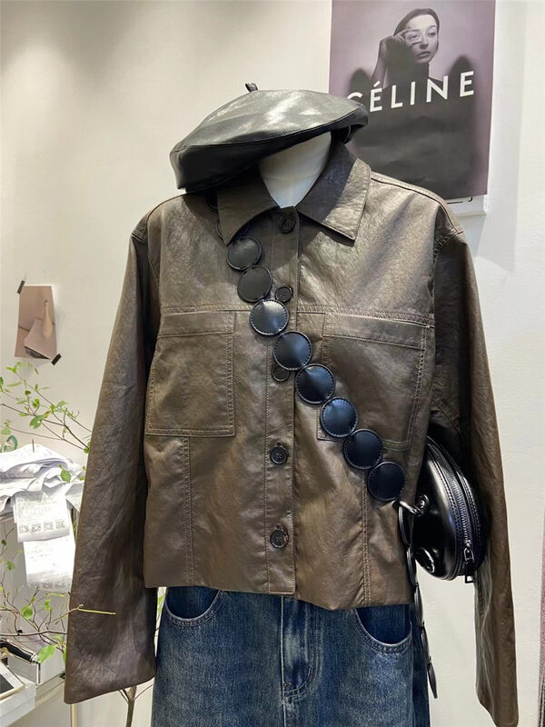Autumn is new! [REPLAY] Pure color pure temperament leather jacket (only sells coats) 10872# ZJY
