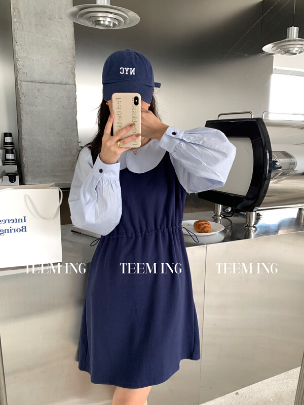 New in autumn!【TEEM ING】Design fake two-piece fashion dress 22T808# HJY