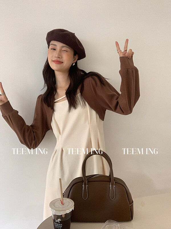Autumn is new!【TEEM ING】Design fake two-piece slim long-sleeved dress 22T838# HJY