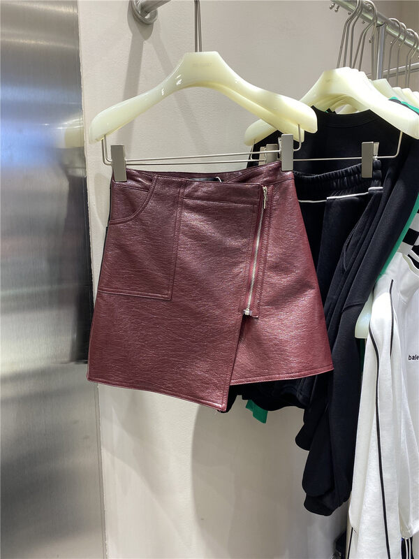 New in autumn!【TOP CLOSET】Slim solid color PU skirt 9879# OZQ