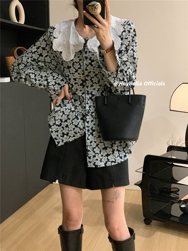 New in early autumn! [HEY BELLA] Korean temperament flower shirt YS1-2501# LL