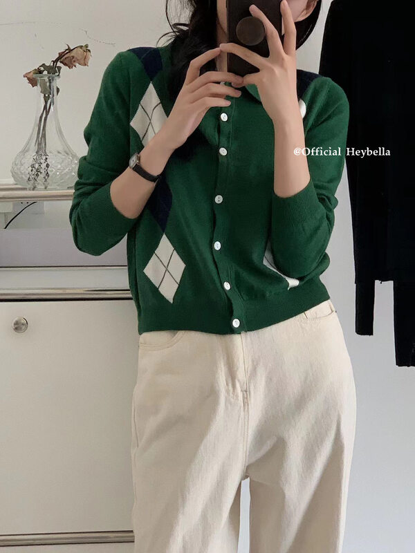 New in early autumn! [HEY BELLA] Comfortable breasted color-block knitted cardigan 9102# LL