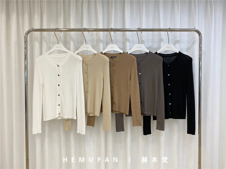 New in early autumn! [HEMUFAN] round neck single-breasted texture fashion knitted cardigan A05# L