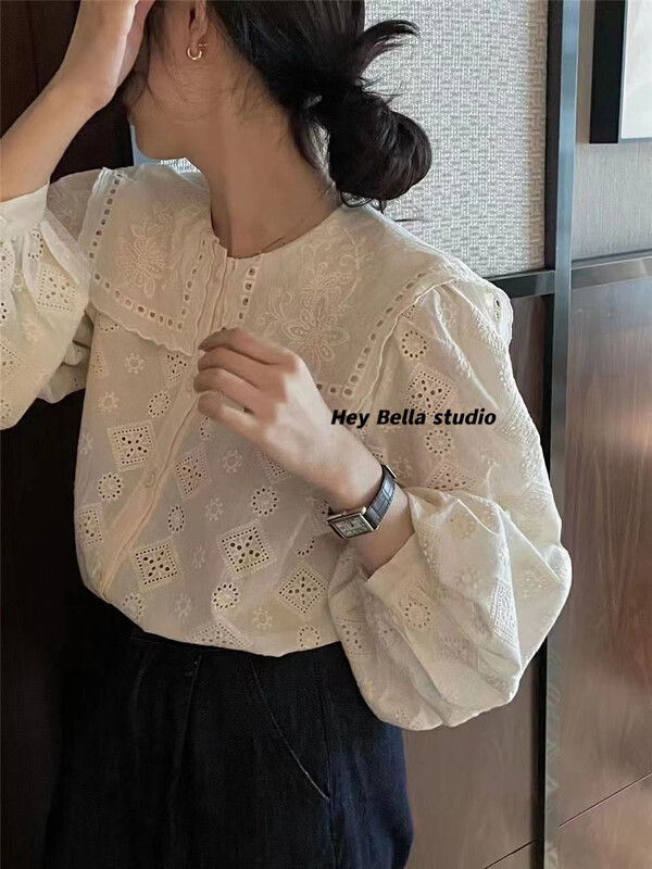 New in autumn!【HEY BELLA】Fashion Heavy Industry Embroidered Shirt 5357# L