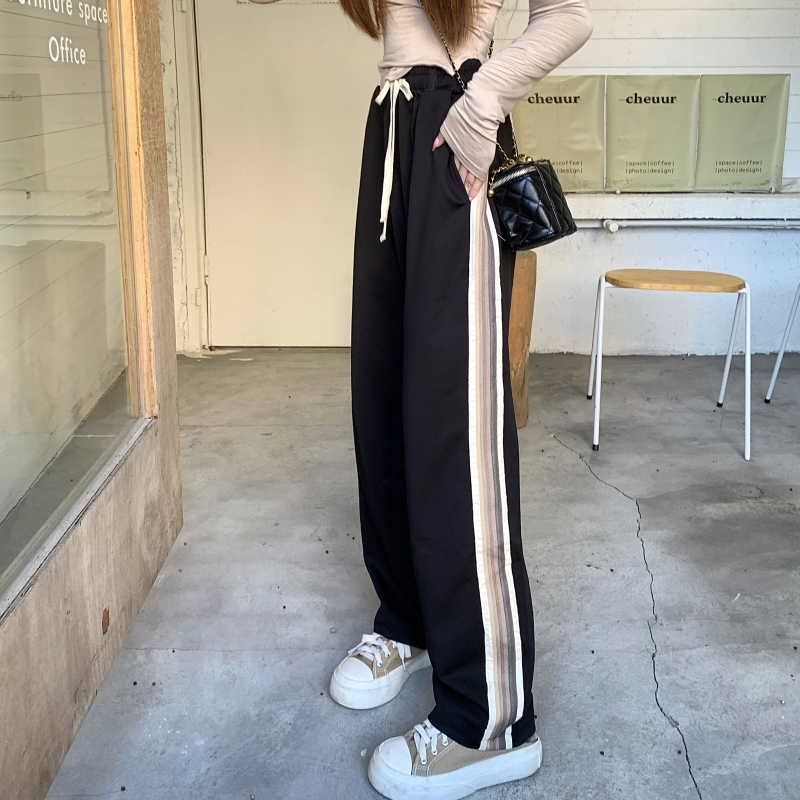 2022 new real shot casual all-match retro high street casual sports pants women's wide-leg casual plus size pants