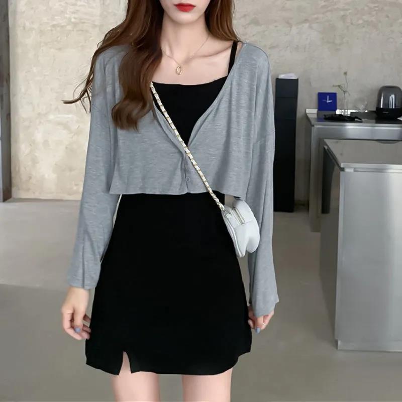 French scheming split suspender dress women's summer new black skirt slim and slim temperament little black dress