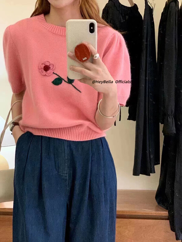 New in autumn! [HEY BELLA] Handmade Flower Fashion Knit Sweater 9161# L