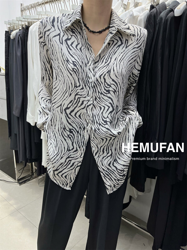 New in early autumn! [HEMUFAN Hemufan] Zebra pattern slimming single-breasted shirt YS1-2538# L