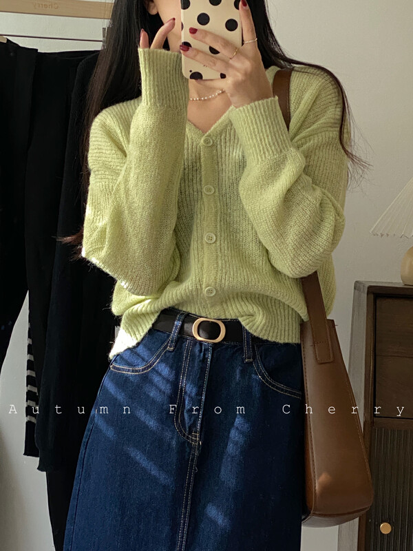 New in early autumn!【CHERRY STUDIO】 Lazy Candy Color Versatile Knit Cardigan 6705# HBX