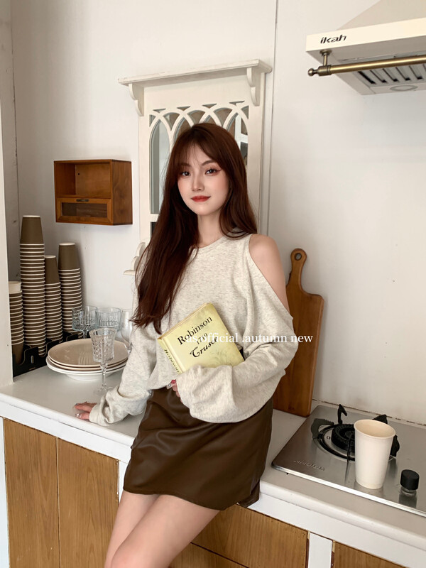 【AS】Single off-shoulder thin loose sweater 2313# HJY