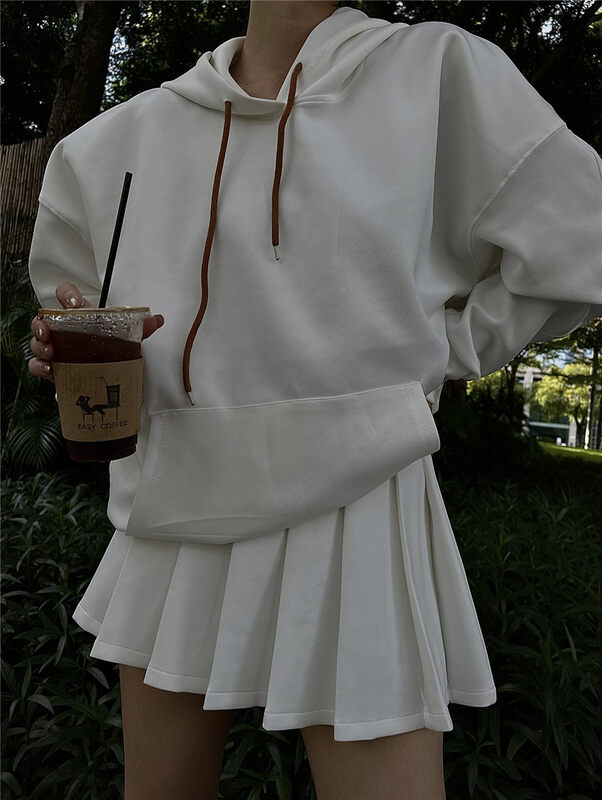 New in early autumn! [TOP CLOSET] Loose hooded sweater + pleated all-match skirt suit 9869# OZQ