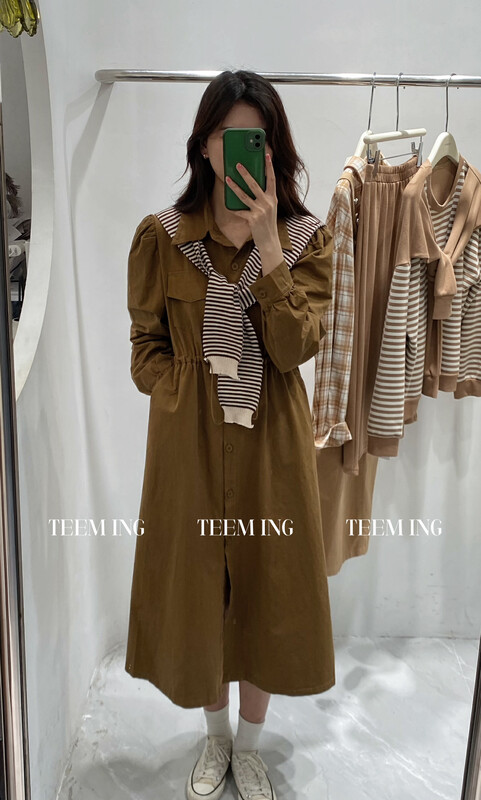 Autumn is new!【TEEM ING】Korean style casual dress with shirt collar (with detachable sweater shawl) 22T578# HJY