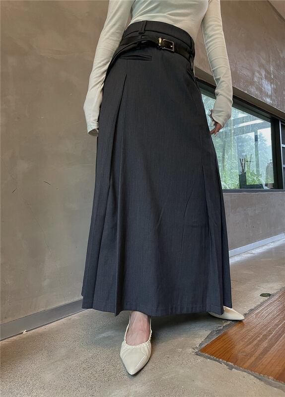 New in early autumn! [TOP CLOSET] Korean mid-length suit pleated skirt (with belt) 9813# OZQ