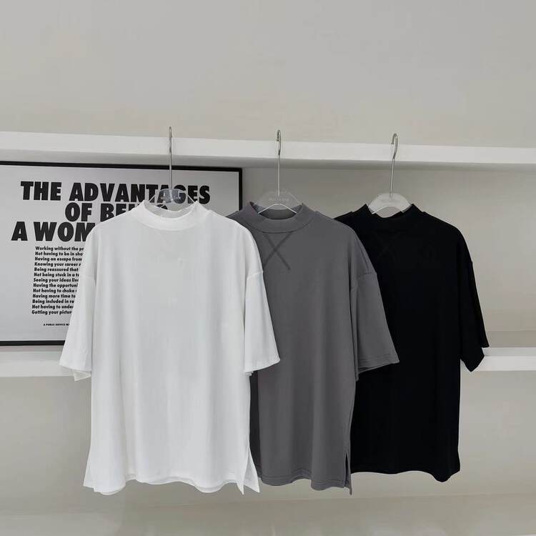 New in autumn! [MOCHA] round neck solid color loose short-sleeved T-shirt 711# OZQ