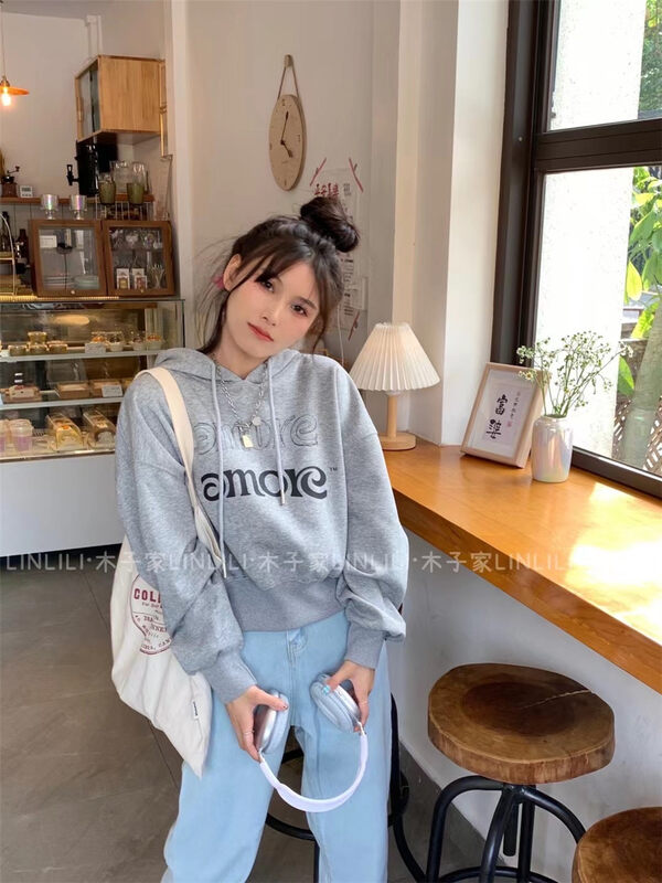 New in early autumn! [Muzijia] casual hooded letter print sweater 88036# LSW