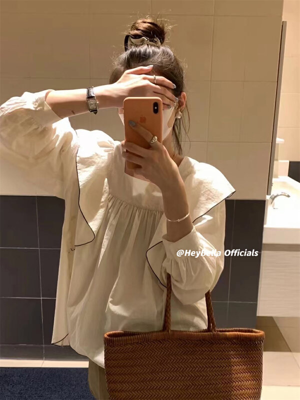 New in early autumn! [HEY BELLA] Square neck fashion pullover comfortable small shirt B1850# L