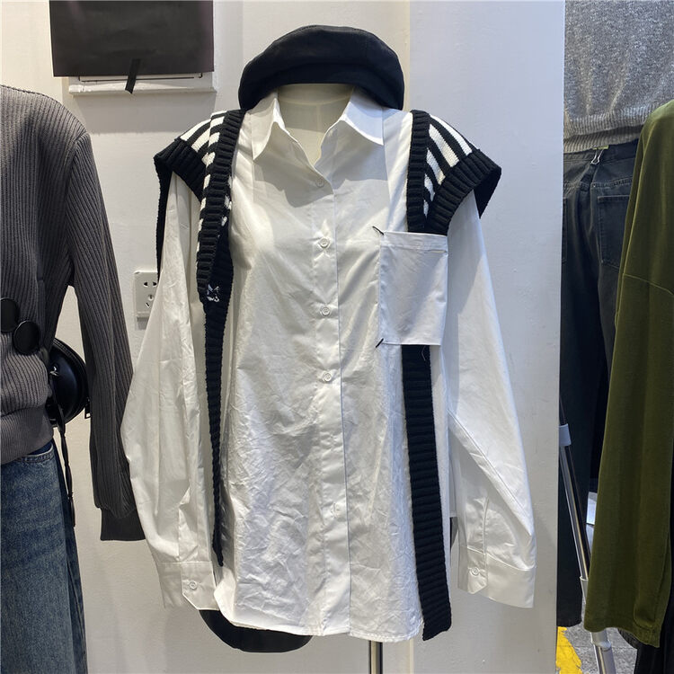 New in autumn! [REPLAY] Striped shawl design loose shirt (with shawl) (without hat) 10876# ZJY