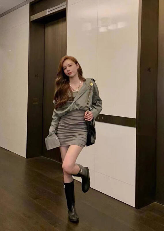 New in early autumn!【M.H】Fashion letter print pullover fake two-piece dress 8732# PCZ